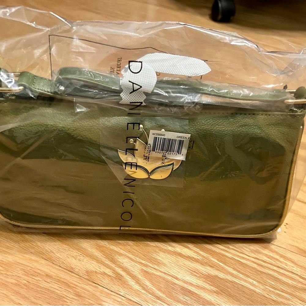 Danielle Nicole Olive Green Tiana Pebbled Shoulder Bag with Gold Leaf Charm